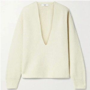THE FRANKIE SHOP Ribbed Wool Sweater In Ecru Medium